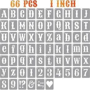1 Inch Alphabet Letter Stencils Kits, 66 Pcs Drawing Templates for Painting on Wood, Wall, Fabric, Reusable Letter Symbol Number Plastic Art Craft Stencils