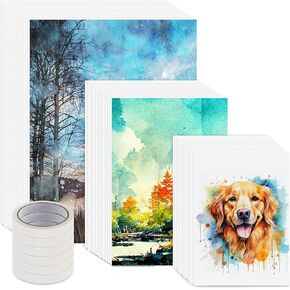 MotiMind 200 Sheets 3 Size Watercolor Paper Cotton Bulk and 6 Pack White Artist Tape 140lb/300g 5 x 7 6 x 9 9 x 12 Cold Press Thick Paper Pad Masking Tape for Kid Adult Beginner Painting Art Supplies