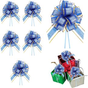 cobee 6 Inch Large Pull Bows for Gift Wrapping, 6 Pack Blue Ribbon Bow for Presents Package, Christmas Party Birthday Gift Wedding Ribbon Bows Wrapping Boxes or Flower Decorations(Gold)