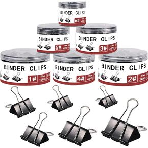 208-Piece Assorted Black Metal Binder Clips, Bulk Paper Clamps in Multiple Sizes, Office Supplies for School, Teachers, and Work Use