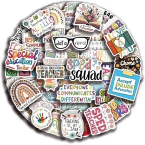 50 Pcs Special Education Stickers Pack, SPED Aesthetic Vinyl Waterproof Sticker Decal for Water Bottle Journal Laptop Scrapbooking Phone for Kids Teens Adults for Party Supply Decor