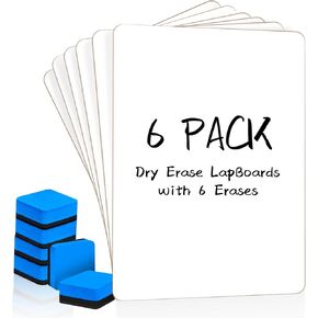 Dry Erase LapBoards, PANDRI 6 Pack Double Sided 12.5 x 9 Inch Whiteboards with 6 Erasers, Dry Erase Boards for Office Students Classroom Teacher Supplies