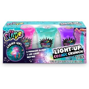 So Slime Light-Up Cosmic Crunch 3pk; Slime Activated Light Will Glow and Change Colors; Illuminated Slime; Included 3 Premade Slimes with Reusable Containers, Confetti Decorations, and an LED Light
