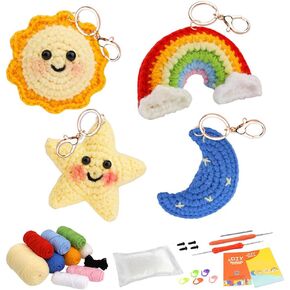 NOTLATE 7PCS Knitting Crochet Kit for Beginners, Craft Knitted Starter Kit with Step-by-Step Video Tutorials, Learn to Crochet Kits for Adults and Kids (Sun/Star/Rainbow/Moon/Clouds/Love/Flowers)
