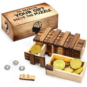 Secret Puzzle Box Cash Gift Box Wooden Puzzle Box for Adults Brain Teaser Wooden Box with Hidden Compartments for Christmas Cash Gift(Three Opening Box with Mechanism)
