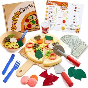 Play Food Toddler Toy - Pizza Toy with 18 Toppings - Pretend Cutting Food for Kids - Craft 'n Crust - Interactive Check Out - Play Money - Cooking Kitchen Accessories for Boys and Girls