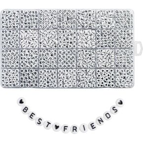 1400pcs 4x7mm Letter Beads, Acrylic Alphabet Beads, Beads for Jewelry Making, in 28 Grid Box (White and Black)