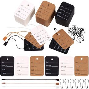 Swpeet 1700Pcs Price Tags and Hang Tag String, 3 Colors Store Tags Clothing Tags Marking Tags Unstrung Tags with Nylon String Snap Lock Pin Loop Fastener Hook Ties Pear-Shaped Pin Clothes Tag Pins