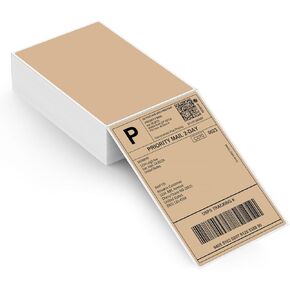 MUNBYN Brown 4"x6" Direct Thermal Shipping Labels, Commercial Grade Permanent Adhesive Fanfold Mailing Postage Label Paper for Thermal Printers and Packages, 220 Sheets per Stack