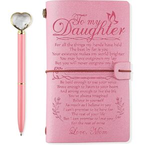 PRSTENLY Daughter Gift from Mom Leather Journal with Heart Diamond Pen Set, to My Daughter Gifts 140 Page Refillable Journal Notebooks, Graduation Christmas Birthday Gifts for Daughter from Mom