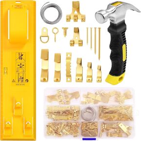 Picture Hanging Kit, Picture Frame Hanger Tool with Level Measuring Ruler, Including 226 Pieces of Wall Hanging Kit with Hooks, Nails, Wires and Hammer