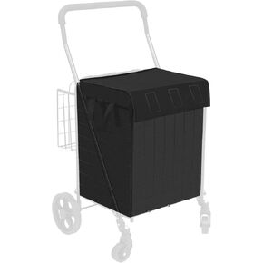 Waterproof Shopping Cart Liner with Cover (Without Cart) 18" X 15" X 24" Square Bottom, Fits Standard Folding Shopping Cart, Cover and Adjustable Straps for Easy Secure Attachment (Black