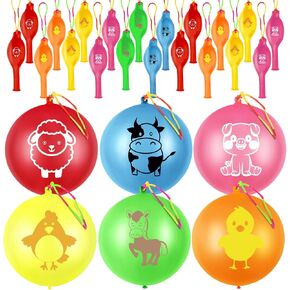 36 Pcs Farm Animals Punch Balloons with Rubber Band Handle Heavy Duty Farm Animals Themed for Kids Party Favors (Farm Animals Themed, 36)