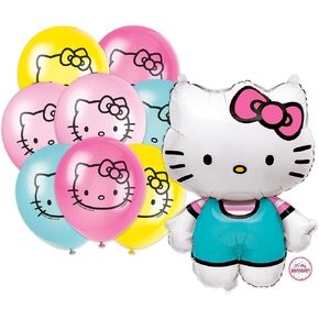 Hello Kitty Balloons | Set of 9 | Large 25" Hello Kitty Balloon (1) and 12" Balloons (8) | Sticker | Hello Kitty Birthday Decorations and Party Supplies | Officially Licensed