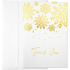 Christmas Thank You Cards, 50 Pack 4" x 6" Christmas Snowflake Thank You Cards with Self-adhesive Envelopes, Gold Foil and Blank Inside Greeting Note Cards for Christmas Holiday