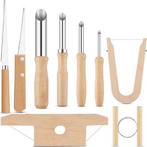 Amylove 9 Pcs Pottery Clay Sculpting Tools Kit DIY Pottery Tools with Smooth Wooden Handles Ceramics Polymer Clay Tools for Trimming Modeling Carving Angle Cutting Smoothing Sculpting