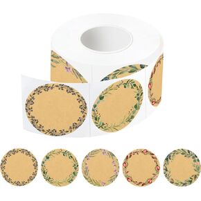 500Pcs Canning jar Labels,2 inch White Mason jar Labels,Christmas Gift Labels Tags Stickers,5 Design of Floral Wreath,Spice Labels Stickers for Storage Organizing Tags Envelop Seal