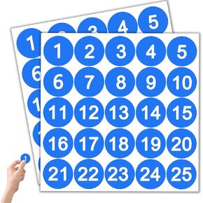 50 Pcs Blue Consecutive Number Stickers 1-25, Vinyl Small Number Stickers, Strong Adhesive/Waterproof & Anti-Fading, Suitable for Indoor/Outdoor Inventory Management Lockers Equipment Home Office