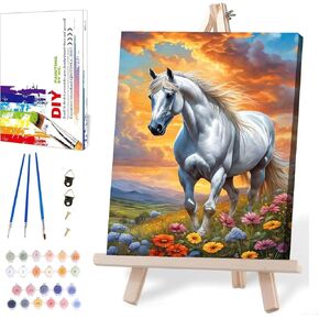 MIRCVSH Starry Paint by Numbers Kit for Adults Beginners on Framed Canvas,Country Night Paint by Number Kits with Wooden Easel,Moon Acrylic Painting Kits with Colorful Box Packaging Gift 12x16 Inch.