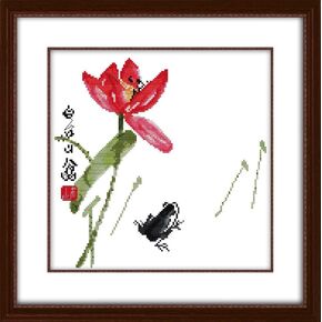 Happy Forever Cross Stitch Kits 11CT Stamped Patterns for Kids and Adults, DIY Preprinted Embroidery Kit for Beginner, All Beautiful Lotus (H707 Lotus by Qi BaiShi 3, Size 14''x14'')