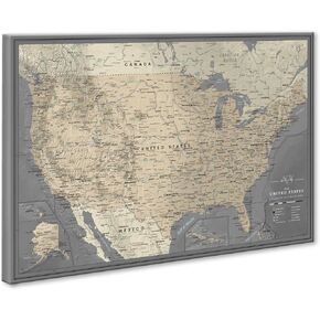 United States Travel Map Pin Board | National Park Push Pin Map | USA Wall Map on Canvas | Detailed Cartography (35 x 24)