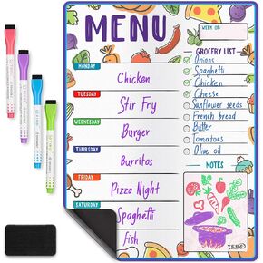 Magnetic Dry Erase Menu Board for Fridge (Flowers, 16x12") - Weekly Meal Planner Whiteboard w/ 4 Magnetic Markers & Eraser - Chalkboard Organizer for Dinner Menus & Grocery Lists by Yes4Quality