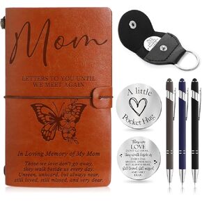 Fulmoon Gifts for Passed Loved Ones Included 1 Grief Journal Travel Photo Diary Journal 1 Memorial Pocket Hug 1 PU Leather Keychain 3 Ballpoint Pens Memorial Gift for Loss of Mother