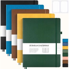 3 Pack College Ruled Notebook, A4 Hardcover Leather Notebook for Work, Lined Notebook Journal for Women, Men, 192 Thick Paper, 8.5" x 11", Large Notebook, Professional Business Notebook, Multicolor