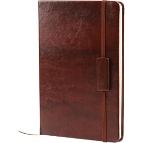 Kesoto A5 Classic Ruled Leather Hardcover Writing Notebook 5.7'' x 8.5'' Lined Journal Diary with Elastic Closure and Expandable Paper Pocket (200 Pages)