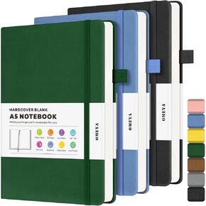 Bullet Dotted Journal Notebook 3 Pack, A5 Dotted Journal with 120gsm Paper, Leather Dotted Notebook, Hardcover Dot Grid Notebook Each with 156 Nmubered Pages, Dot Journal for Women, 5.75" × 8.38"