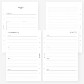 A5 2025 Week on Two Pages Weekly Planner Insert Agenda Refill for 6 ring A5 Filofax, Kikki K, LV GM 5.8 x 8.3 (Weekly Vertical Grid Hourly)