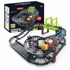 Vintage Train Track Set - 38 Pieces DIY Assembled Tracks Battery Operated|Home Party Decorations Birthday Toys Halloween for Kids Over 3 Years Old