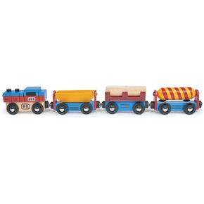 Mentari Toys - The Cargo Train - 5pc Wooden Train with Magnetic Industrial Carriages and Magnetic Log - Compatible with Major Wooden Tracks - Encourages Imaginative Play & Fine Motor Skills - Age 18m+