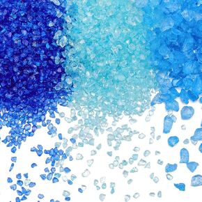 SUNNYCLUE 1 Box 300g 3 Colors Blue Crushed Glass Bulk Broken Glass Chips Mini Irregular Crystal Pieces Chunky Sequins for Nail Arts Resin Art Craft DIY Vase Filler Jewelry Making Decoration Supplies