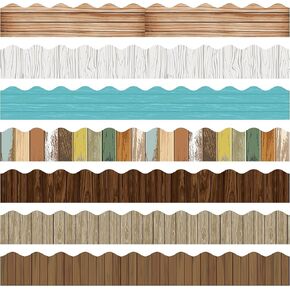84Pcs Wood Bulletin Board Borders Rustic Wood Scalloped Borders Trim Farmhouse White Wood Dark Wood Grain Classroom Borders Back to School Chalkboard Wall Door Decor for Home Office Supplies