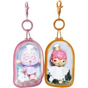 2pcs Clear Figure Display Bag with Keychain, Clear Pouch Blind Box Display Bag, Mystery Box Mini Figures Carrying Case Keychain Charms for Collectors