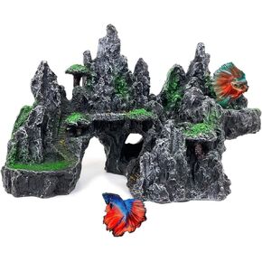 Aquarium Mountain View Stone Ornament - Aquarium Rock Decor for Large Fish Tank,Aquarium Decorations Large,Large Aquarium Decoration for Fish Tank - 10.6 Inches Long