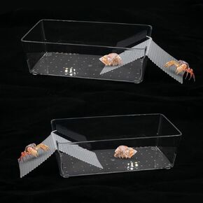 2 Pack Large Transparent Hermit Crab Water Tank with Climbing Ramp, Hermit Crab Aquarium Tank Cage Salt Water Pool Accessories, Hermit Crab Habitat for Small to Large Hermit Crab Habitat