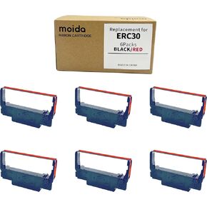 Compatible Ink Ribbon for ERC30 ERC34 ERC38 Black/Red, for POS Receipt & Kitchen Printers, with Advanced Ultrasonic Welding Technology, Individually Sealed for Freshness and Longevity (6p)