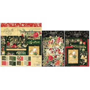 Graphic 45 Merry & Bright Decorative Papers - 8x8 Paper Pack, Ephemera Die-Cuts and Journaling Cards