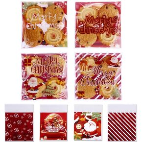 Christmas Cellophane Bags Biscuit Roasting Treat Bags Individual Wrappers Self Adhesive OPP Cookie Bakery Present Gift DIY Candy Decorating Favor Bags (4x4 Inch, 200Pcs)