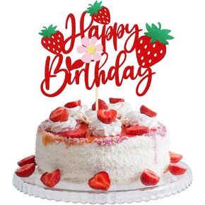 ZitTRo 1 PCS Strawberry Cake Topper 1st Birthday Cake Topper Red Glitter First Birthday Strawberry Cake Decoration for Baby Shower Kids 1st Birthday Party Supplies