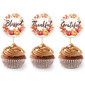 24 Pcs Thanksgiving Turkey Cupcake Toppers for Thanksgiving Day Decorations, Thanksgiving Cake Topper for Thanksgiving Theme Party Supplies (Turkey A)