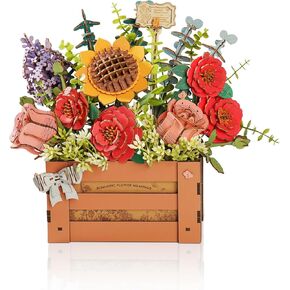 ROBOTIME 3D Puzzles for Adults Wooden Bloom Box, Wood Flower Bouquet Building Sets for Adults, Artificial Flowers Home Decor, Gift for Wedding/Mother's Day/Birthday, Wood Craft Kits for Adults