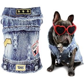 SILD Pet Clothes Dog Jeans Jacket Cool Blue Denim Coat Small Medium Puppy Blue Vintage Washed Clothes Dogs Lapel Vests Classic Hoodies