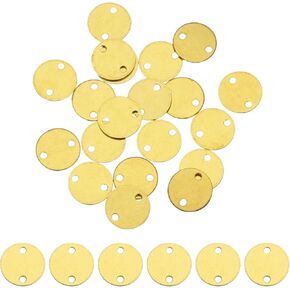 MECCANIXITY 20pcs Brass Round Stamping Blank DIY Label Tags 8mm/0.31inch for Craft, Pendant Decoration, 1mm/0.04inch Double Hole, Yellow