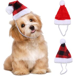 2 Pcs Christmas Cat Dog Santa Hat Headband Holiday Party Red Cute Dress up Decoration Supplies Accessories