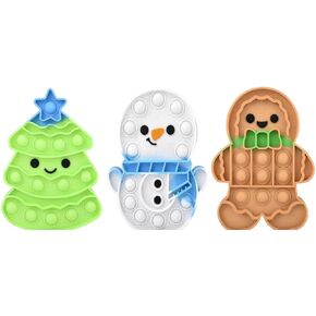 Christmas Glitter Bubble Popper Set - 3 Pc - 6 Inches Gingerbread Christmas Tree and Snowman | Stress Relief & Sensory Toys for Boys and Girls, Great Party Favor Stuffer