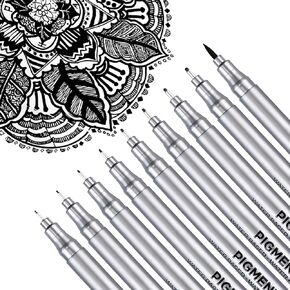 Dyvicl Micro-Pen Fineliner Pens, Black Pigment Liner Multiliner Archival Ink Micro Fine Point Pens for Sketching, Drawing, Journaling, 9 Pack