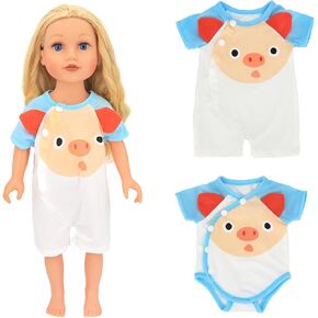 AISITE 14 inch Doll Clothes - 2 Sets Cartoon Printed Jumpsuits for 14-16 inch Baby Doll Boy and Girl